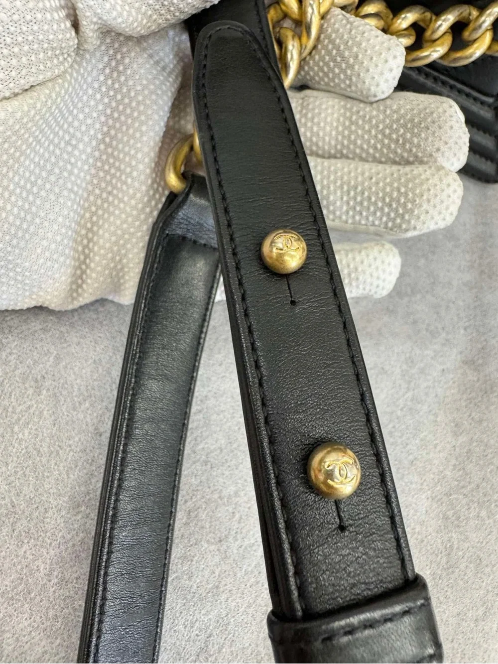CHANEL Black Chevron Lambskin LeBoy Shoulder Bag with Gold Hardware